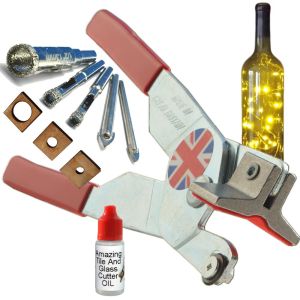 Left Handed Glass Cutter KIT 1 with Diamond Tip Drill Bits and Diamond Hole Saw for Glass Drill Holes in Glass Bottles with Drill Stand and Free Drill