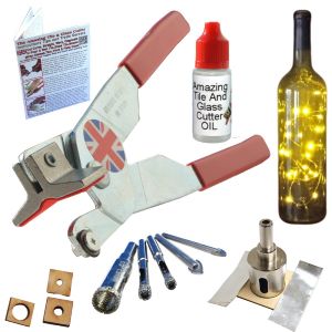 Stained Glass Cutting with Glass Cutting Oil Glass Drill Bits Diamond Hole Saw with Templates Red Kit 2
